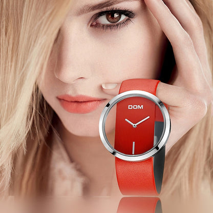 Reloj DOM para mujer, informal, resistente al agua hasta 30m, relojes de cuarzo, correa de cuero genuino, reloj de pulsera deportivo elegante para mujer