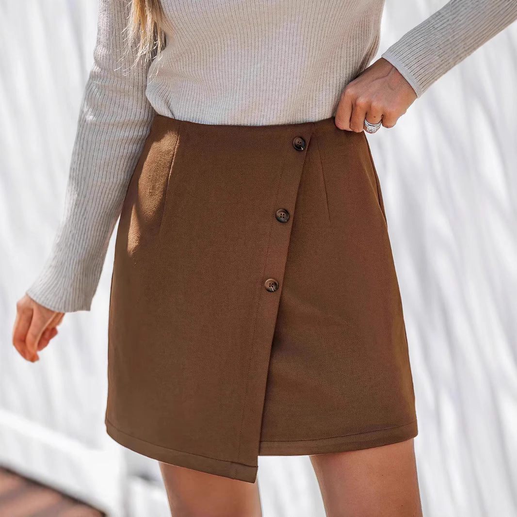 Women's Irregular High Waist Zipper Button Skirt