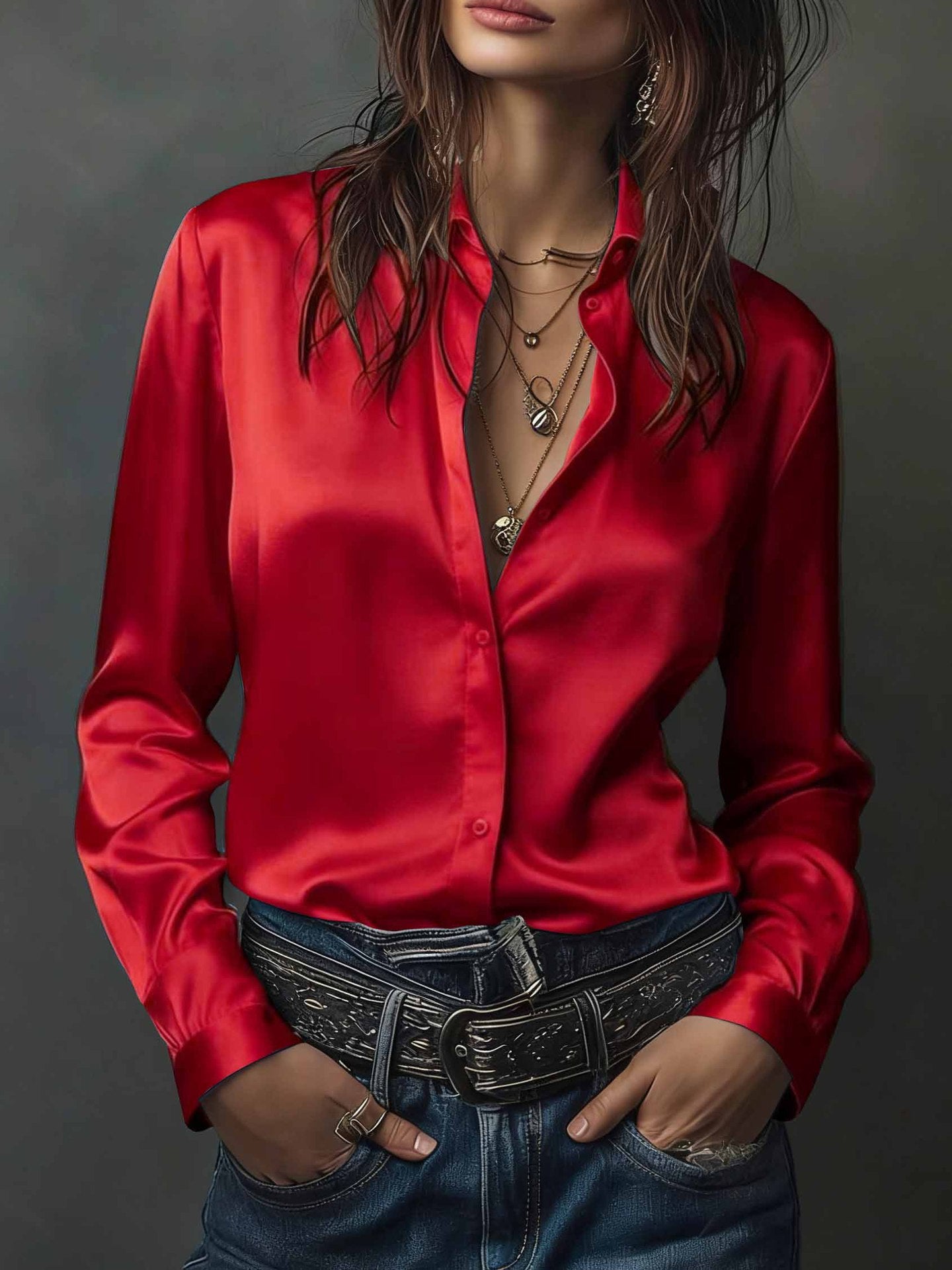 Women's Western-style Resort Casual Satin Best-selling Shirt