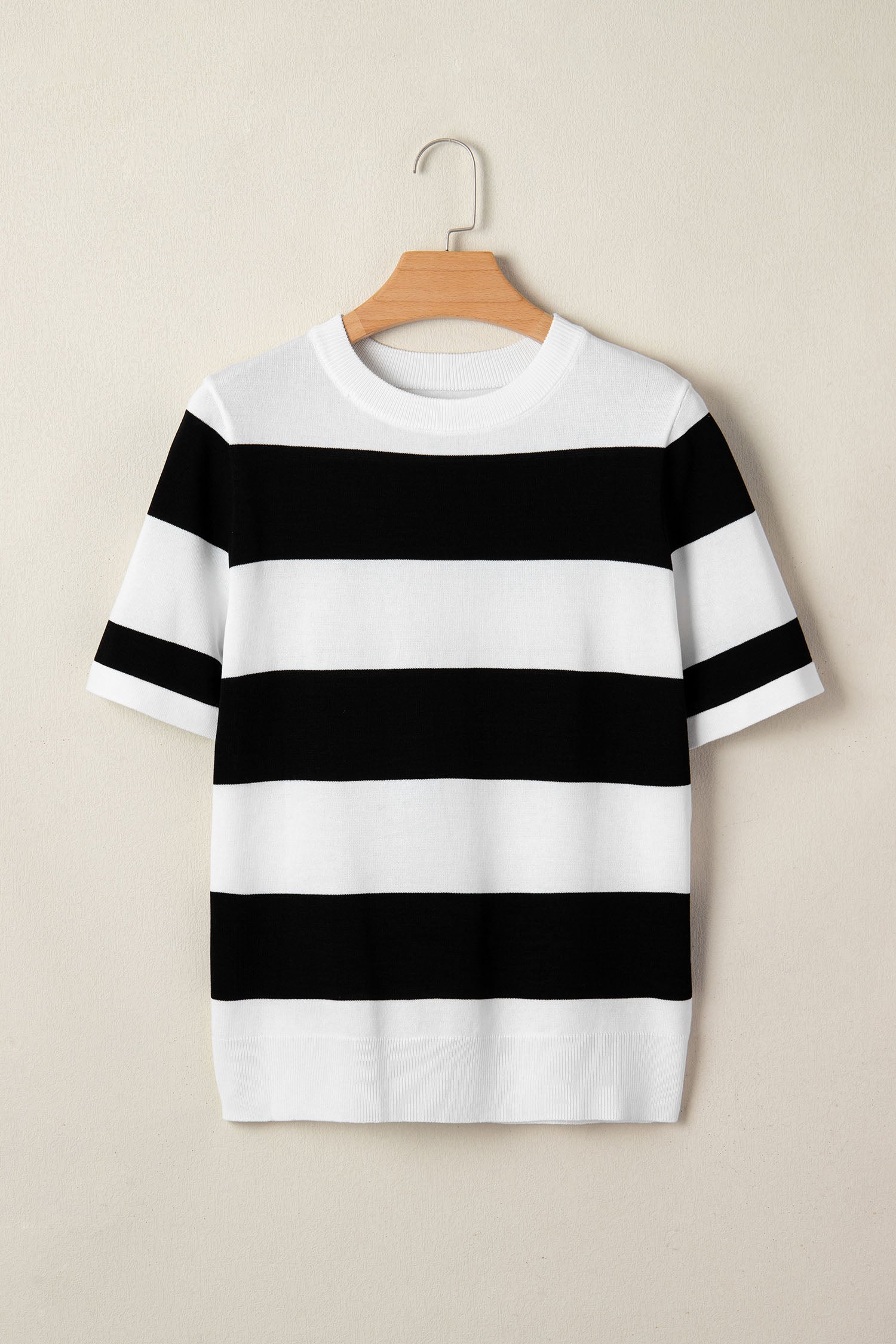 Black Stripe Colorblock Striped Knitted T shirt