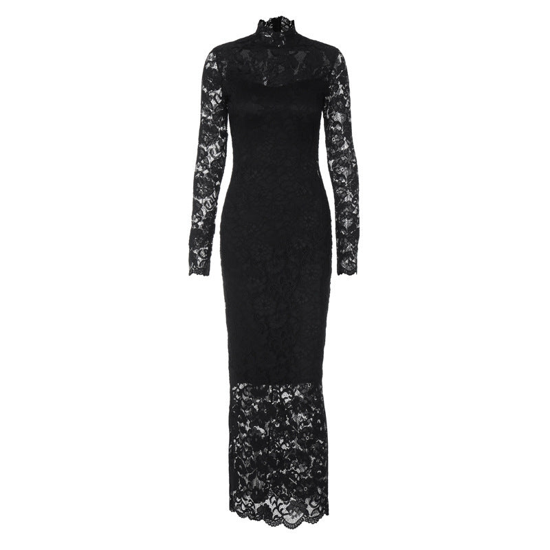 Lace-Panel Slim-Fit Long-Sleeve Dress