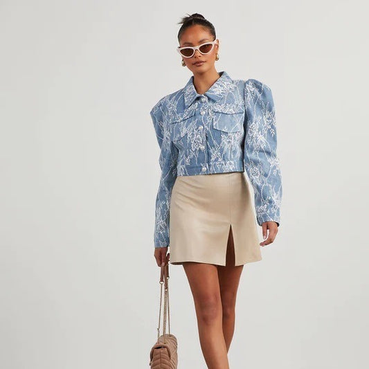Fashion Casual Loose Floral Lace Denim Jacket