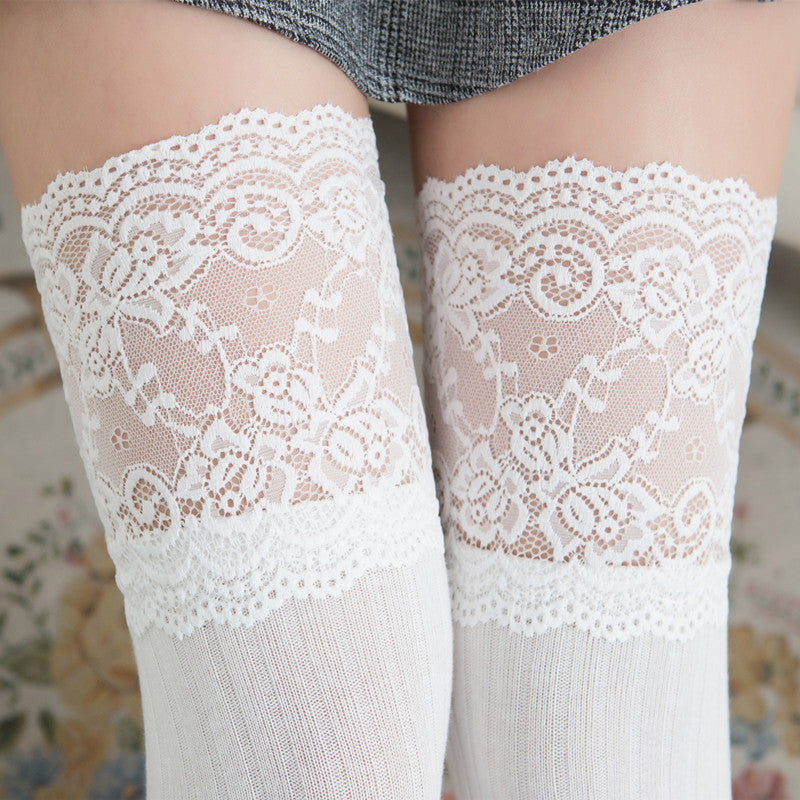 Japanese Style Wide Lace Over The Knee Stockings Women
