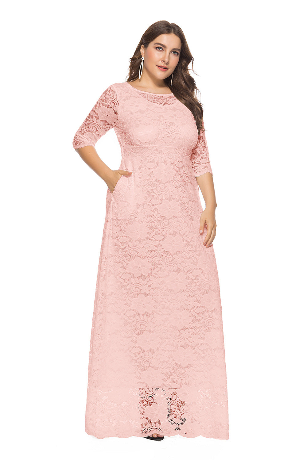 Plus Size Women New Hollow Lace Pocket Dress