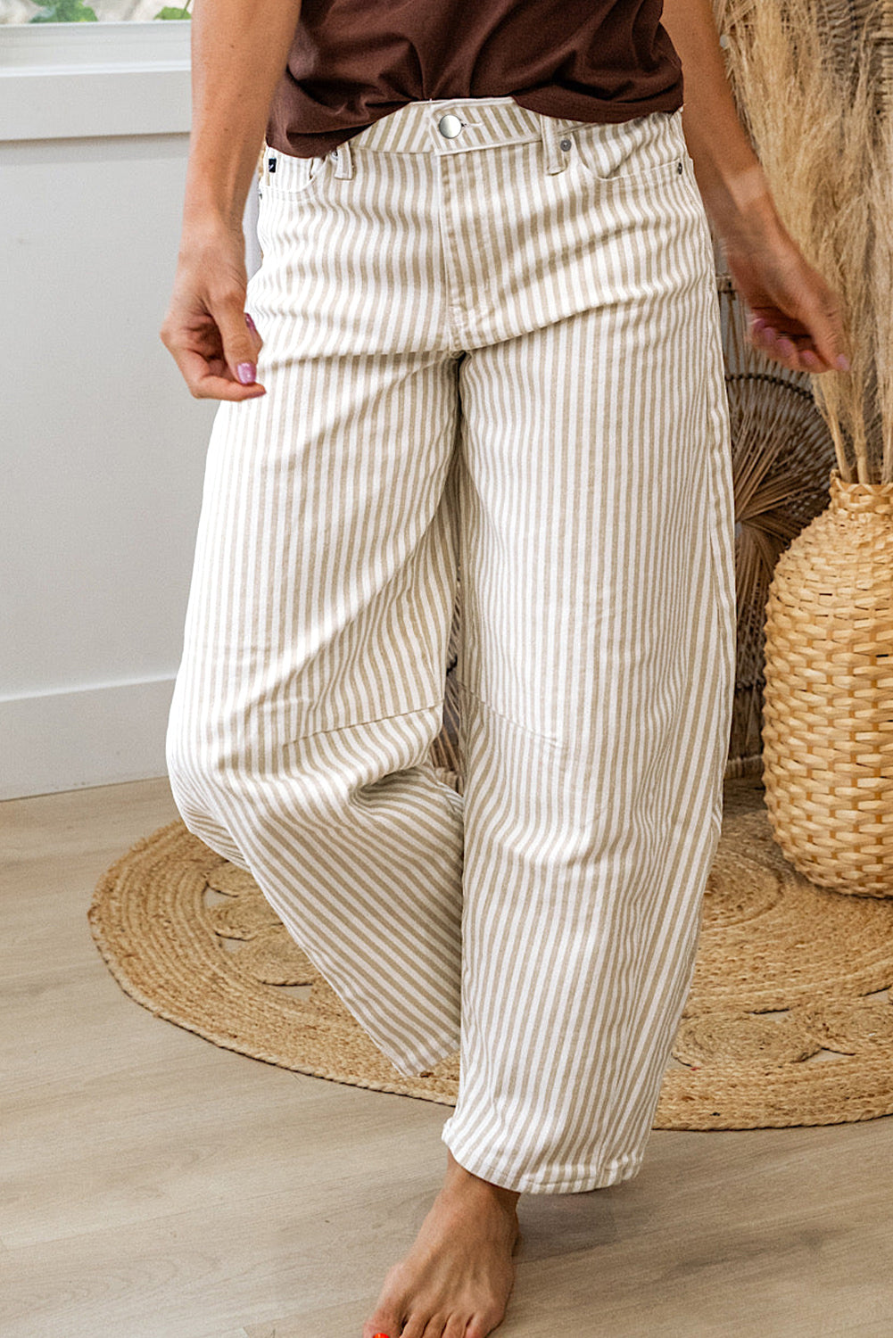 Sky Blue Stripe Casual Barrel Jeans