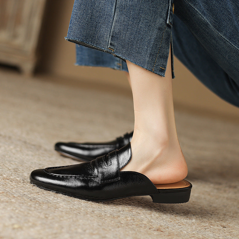 Baotou half slipper genuine leather cool slipper oversized slippers for external wear