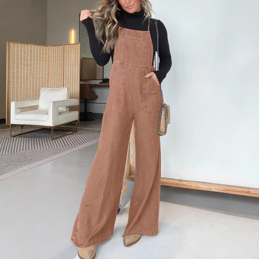 Fashion Denim Wide Leg Jumpsuit Women