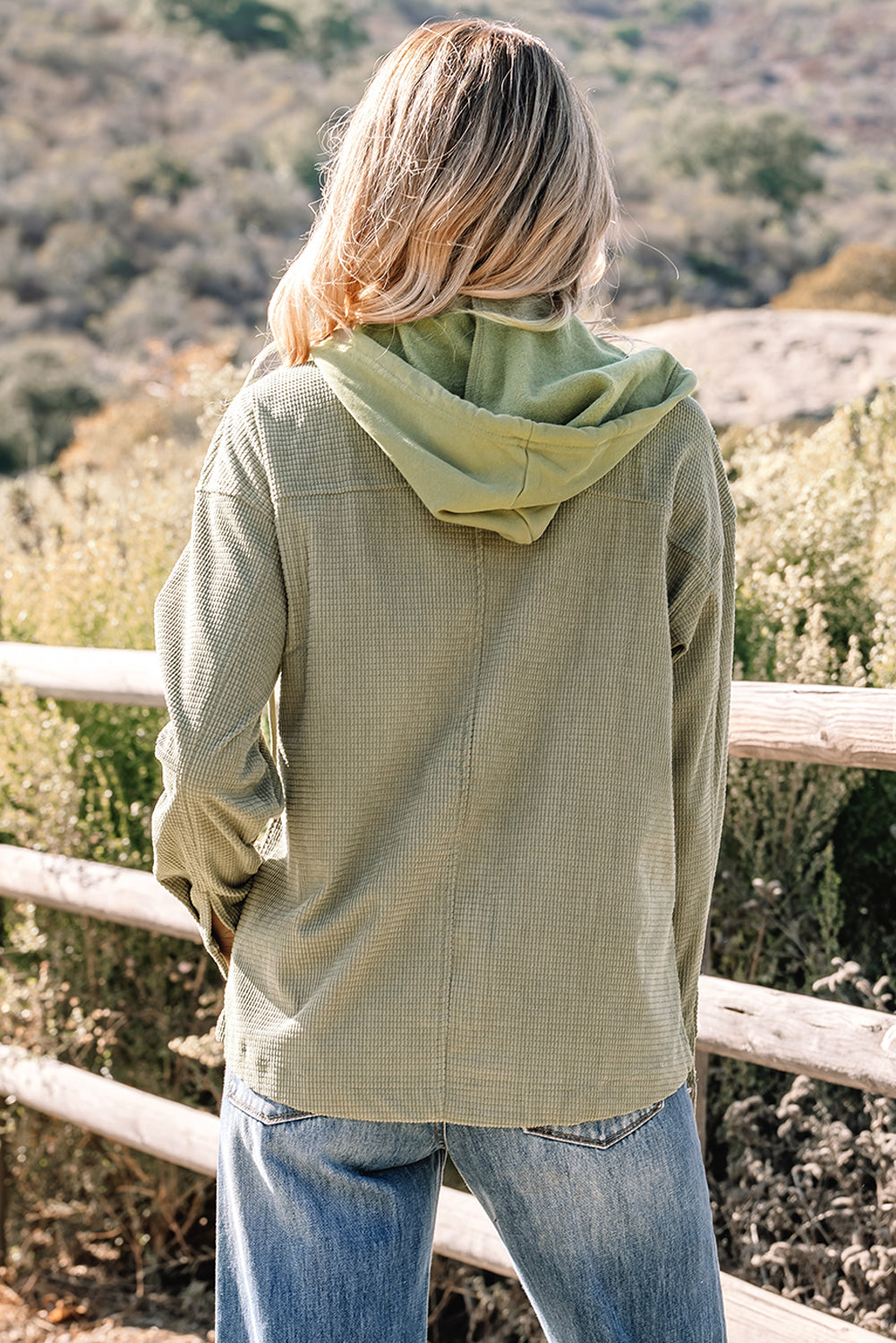 Laurel Green 2 in 1 Thermal Knit Textured Hooded Jacket