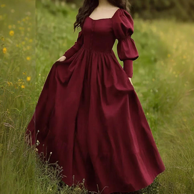 Spring New Womens Loose Long-Sleeve Red Dress