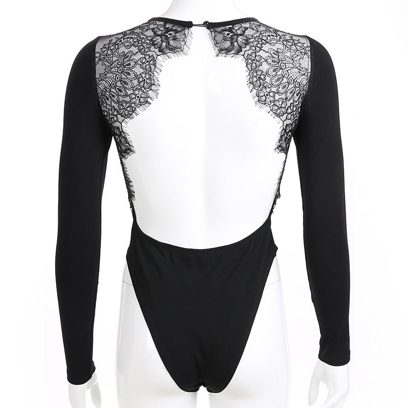 Sexy Lace Halter Stitching Body Shaping Bodysuit