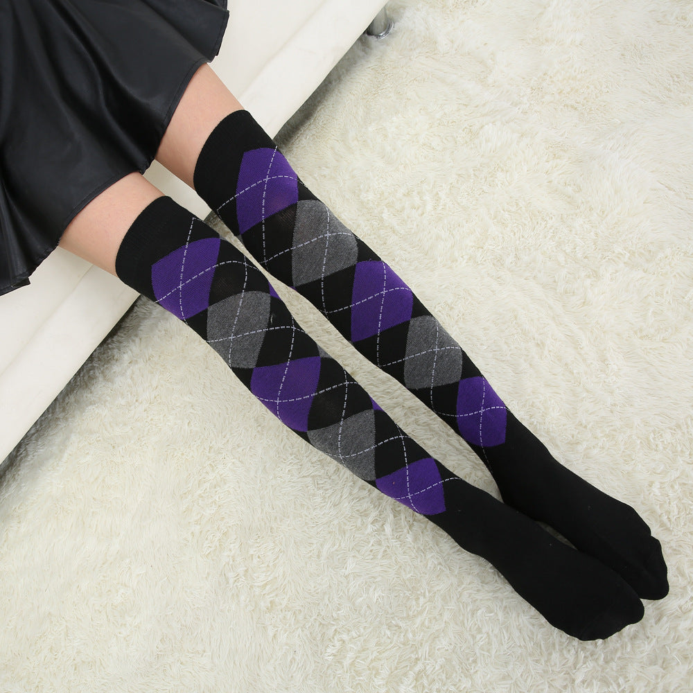 Style diamond plaid over the knee stockings