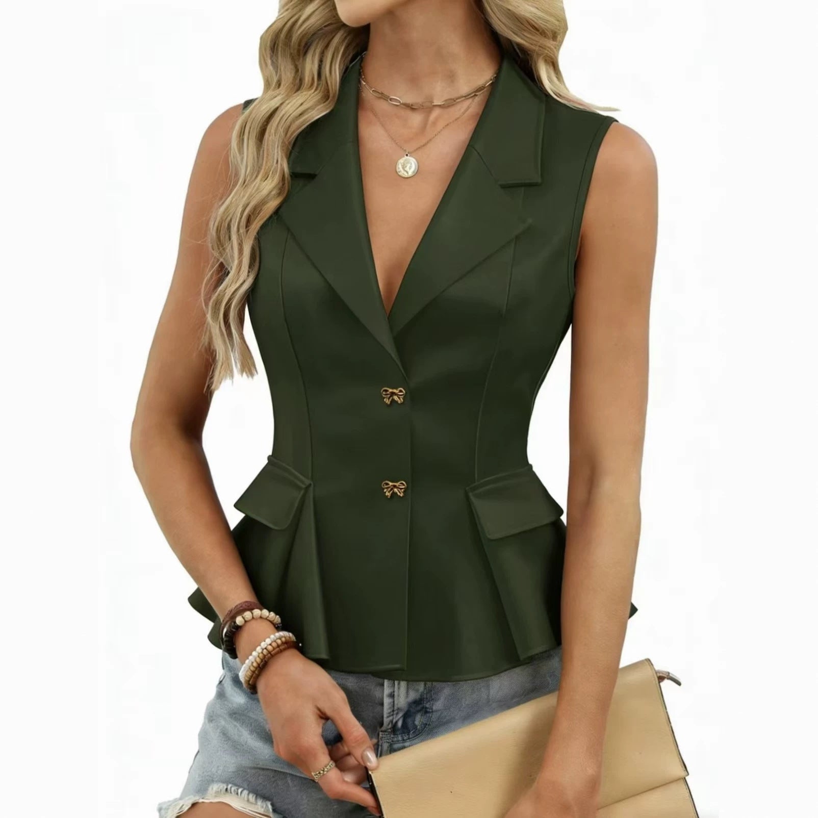 Women's Bow-tie Button V-Neck Suit Vest