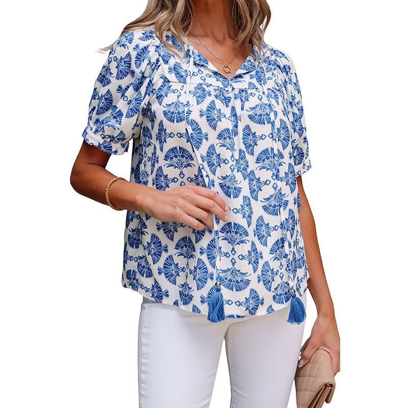 European And American Leisure Versatile Abstract Printing Chiffon Shirt