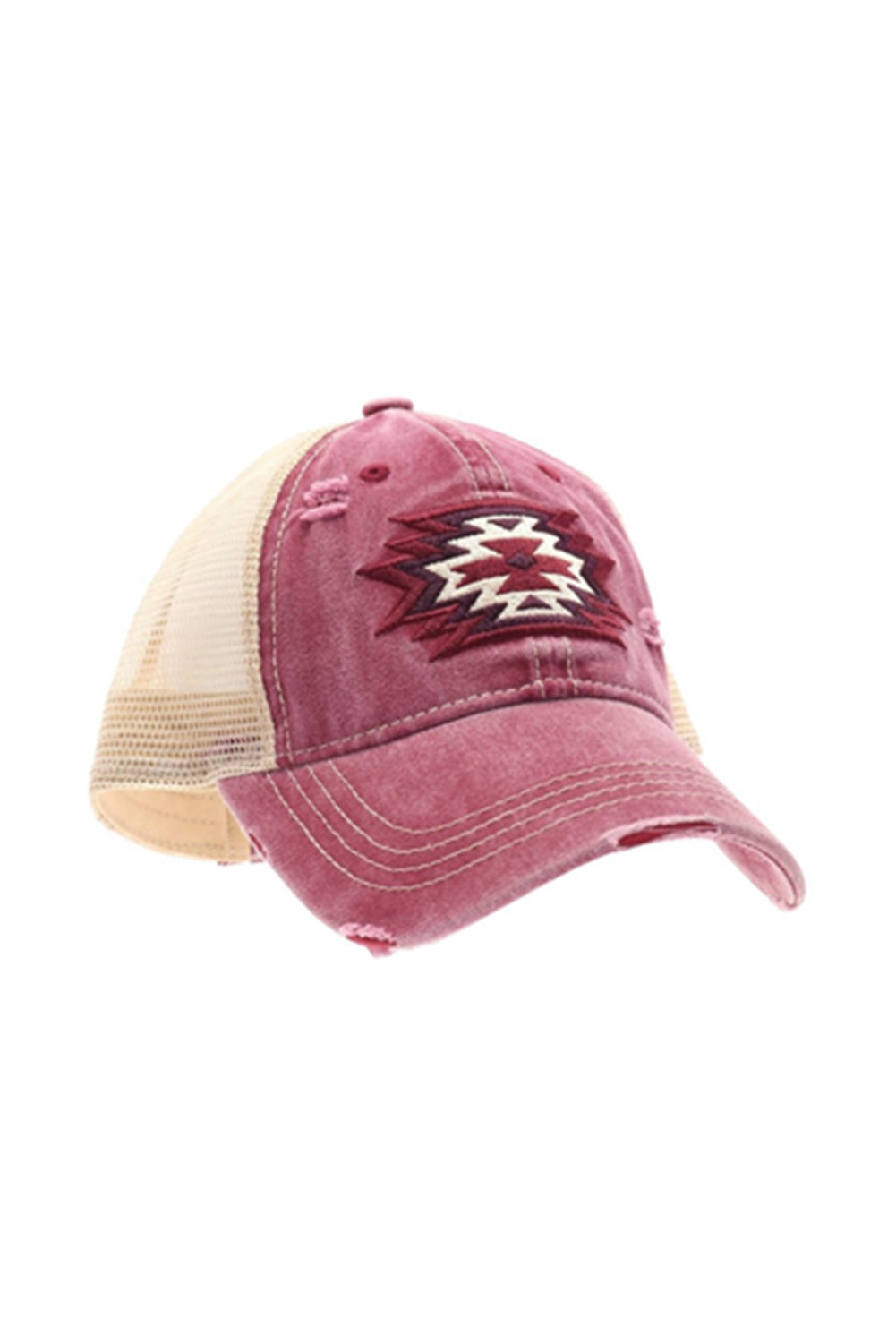 Coral Geometric Pattern Distressed Baseball Cap