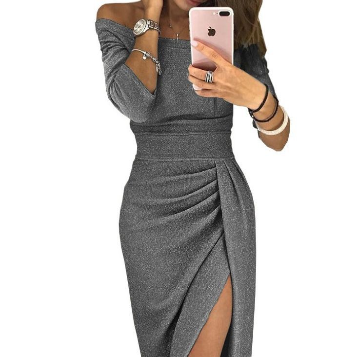 Shimmering Sheath Dress With A Keyhole Neckline And Side Slit For Women
