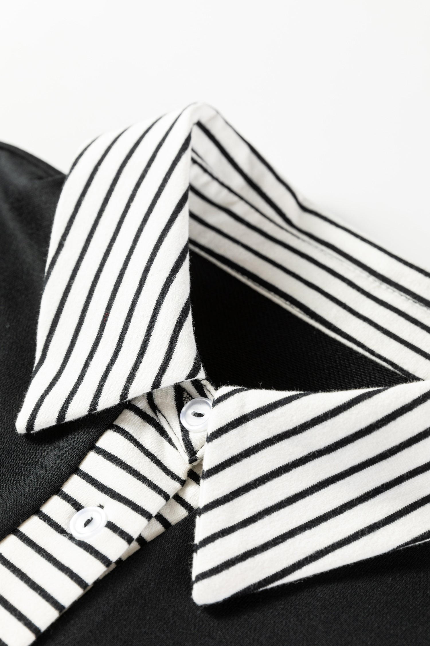 Black Plus Size Striped Cuffs Polo Collar Patchwork Long Sleeve Ruffle Hem Dress