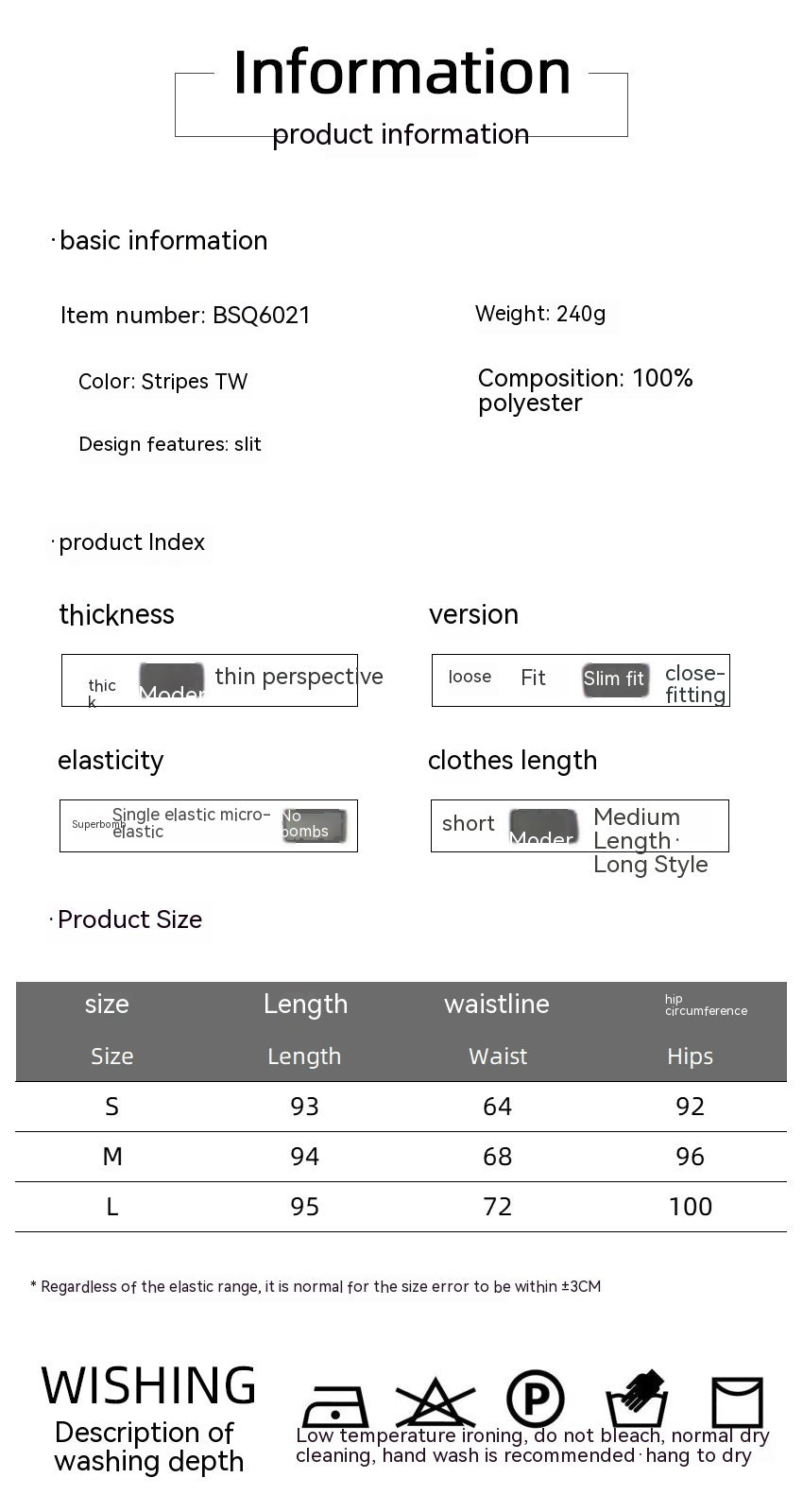 High Waist Striped Slit Straight Skirt