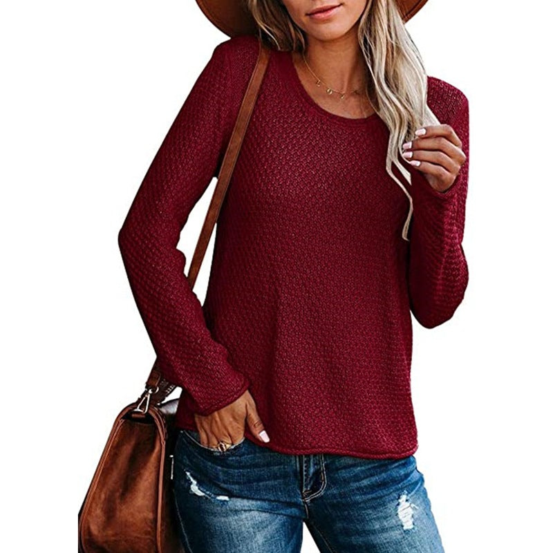 Loose Solid Color Knitted Bottoming Shirt For Women