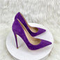 Purple suede high heels slim heels pointed toe shallow cut women's shoes