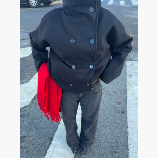 Women's Jacket Stand Collar Single Breasted Loose Woolen Coat