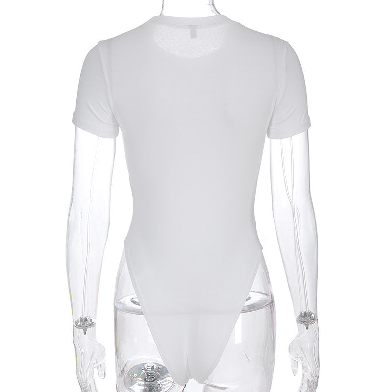 Sexy Angel Print Round Neck Tight Fashion Bodysuit