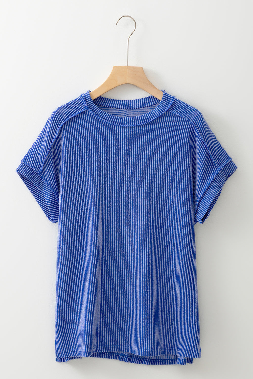 Bonbon Textured Knit Exposed Stitching T-shirt