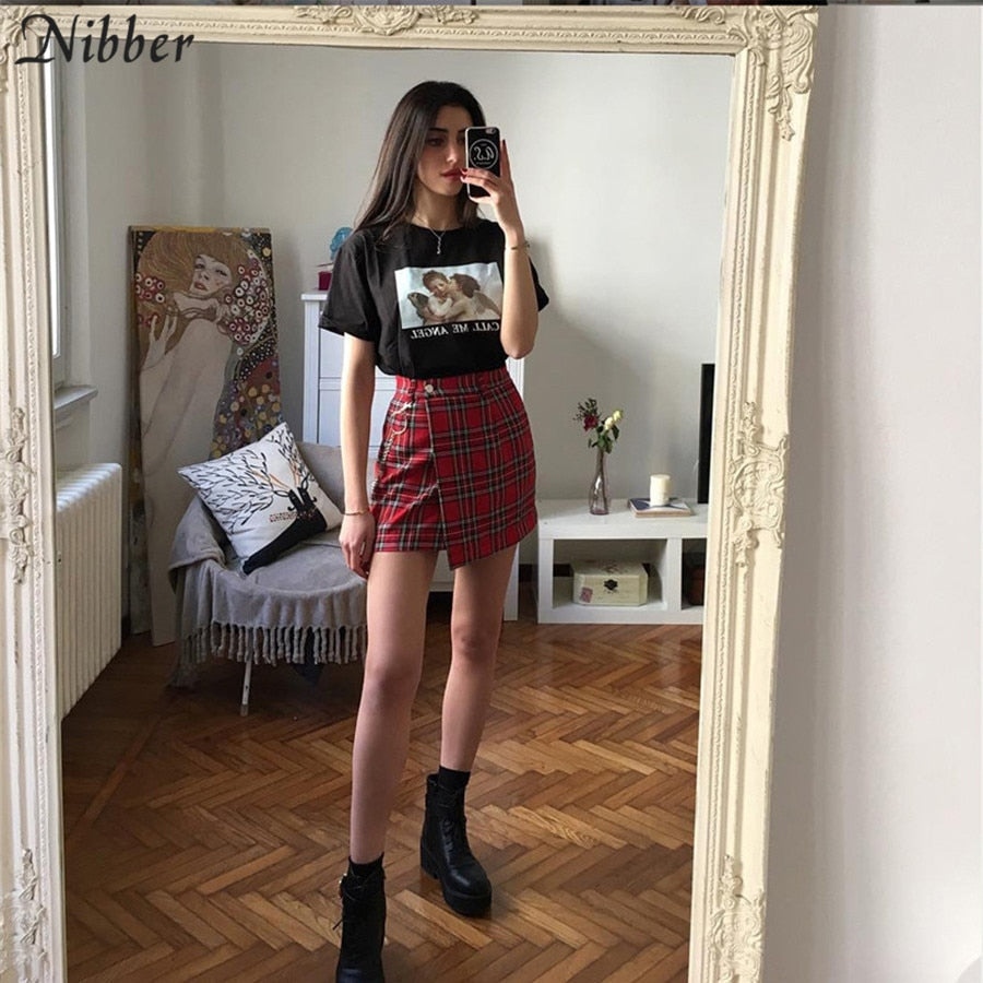 Nibber spring Vintage red Plaid mini skirts Women summer fashion office lady club party casual short pleated skirts mujer