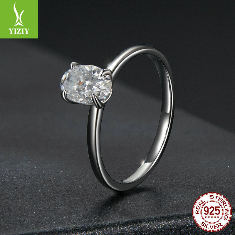 Yinziyun new oval one carat moissani diamond ring wedding ring classic simple charm s925 pure silver ring