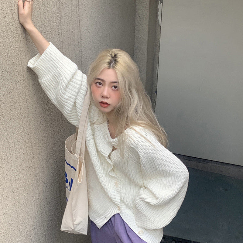 White Cardigan Sweater Coat For Women Spring And Autumn