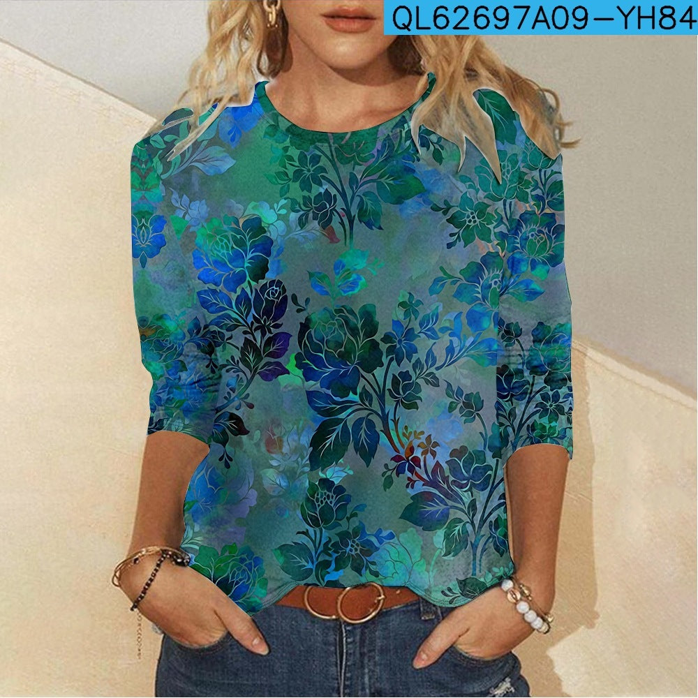 Floral Element Creative Casual Long Sleeve Women's T-shirts