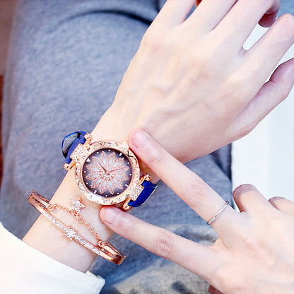 Reloj giratorio de cuarzo rojo para mujer, informal.