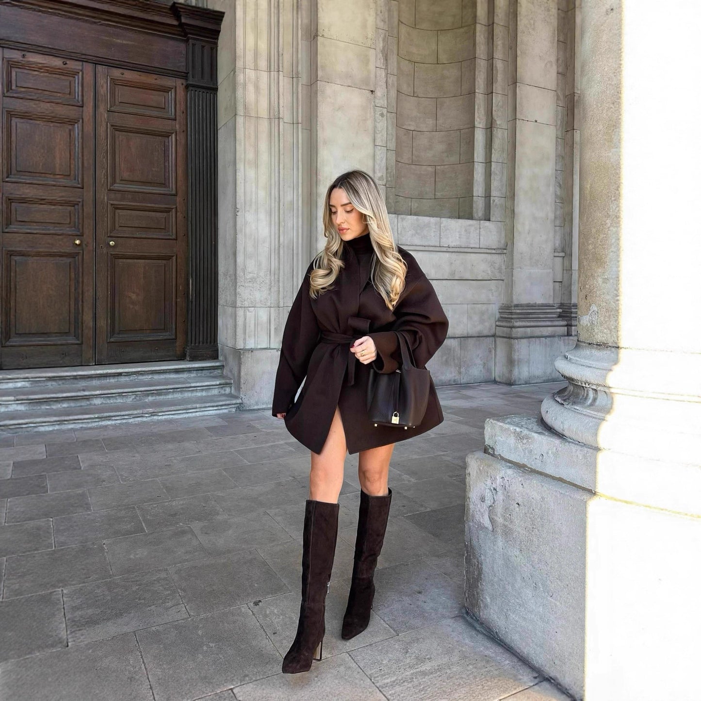 Temperament Wild Waist-controlled Lace-up Short Woolen Coat