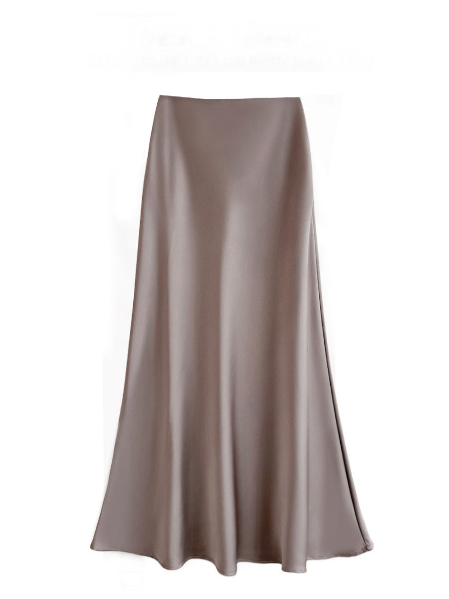 High Waist Mid-length Satin Acetate Silky Skirt