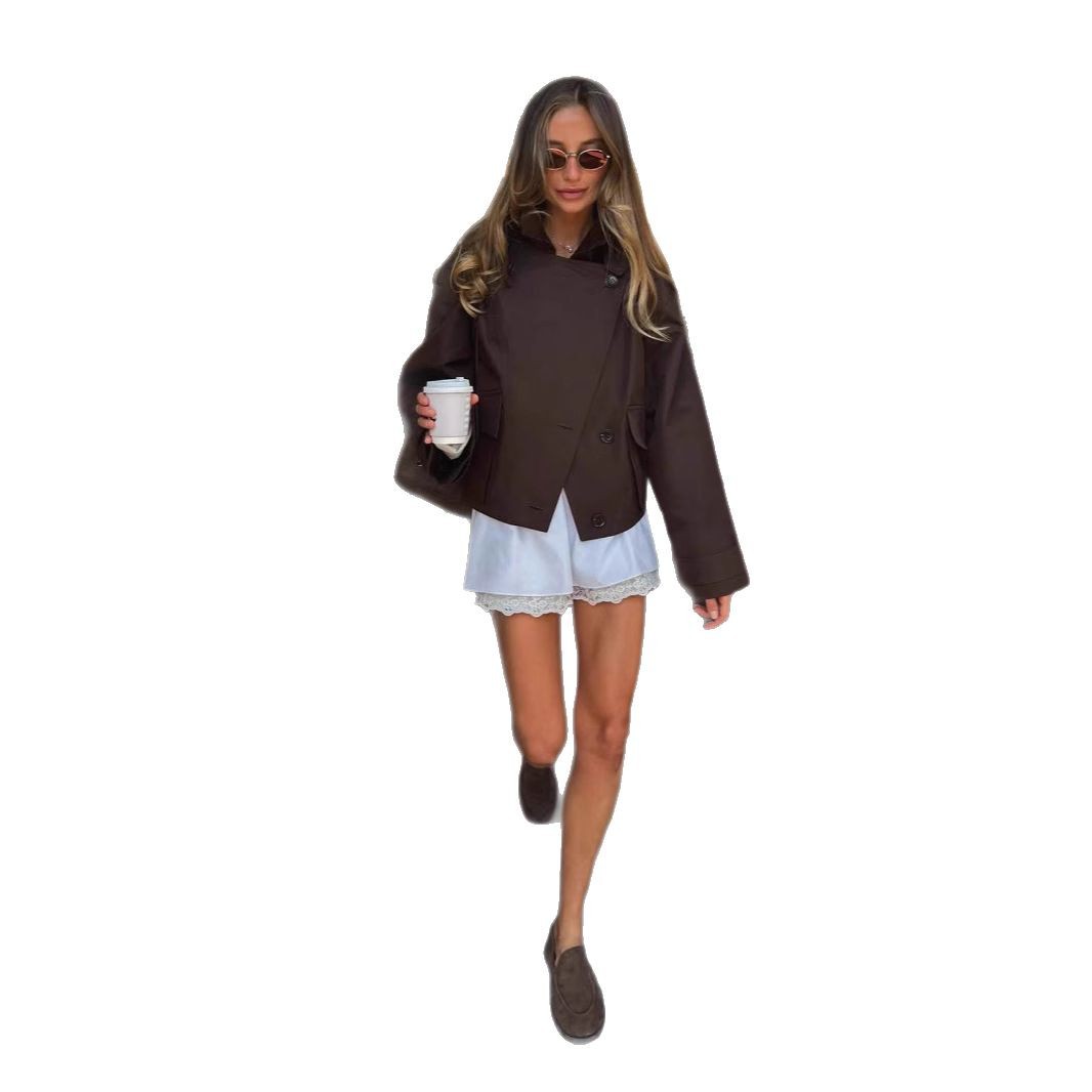 Womens Casual Suede-fleece Trench Coat