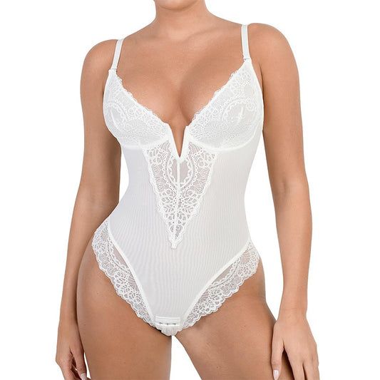 Lace hollowed out jumpsuit, sexy and beautiful body shaping underwear, large-sized women's waist tightening and hip lifting