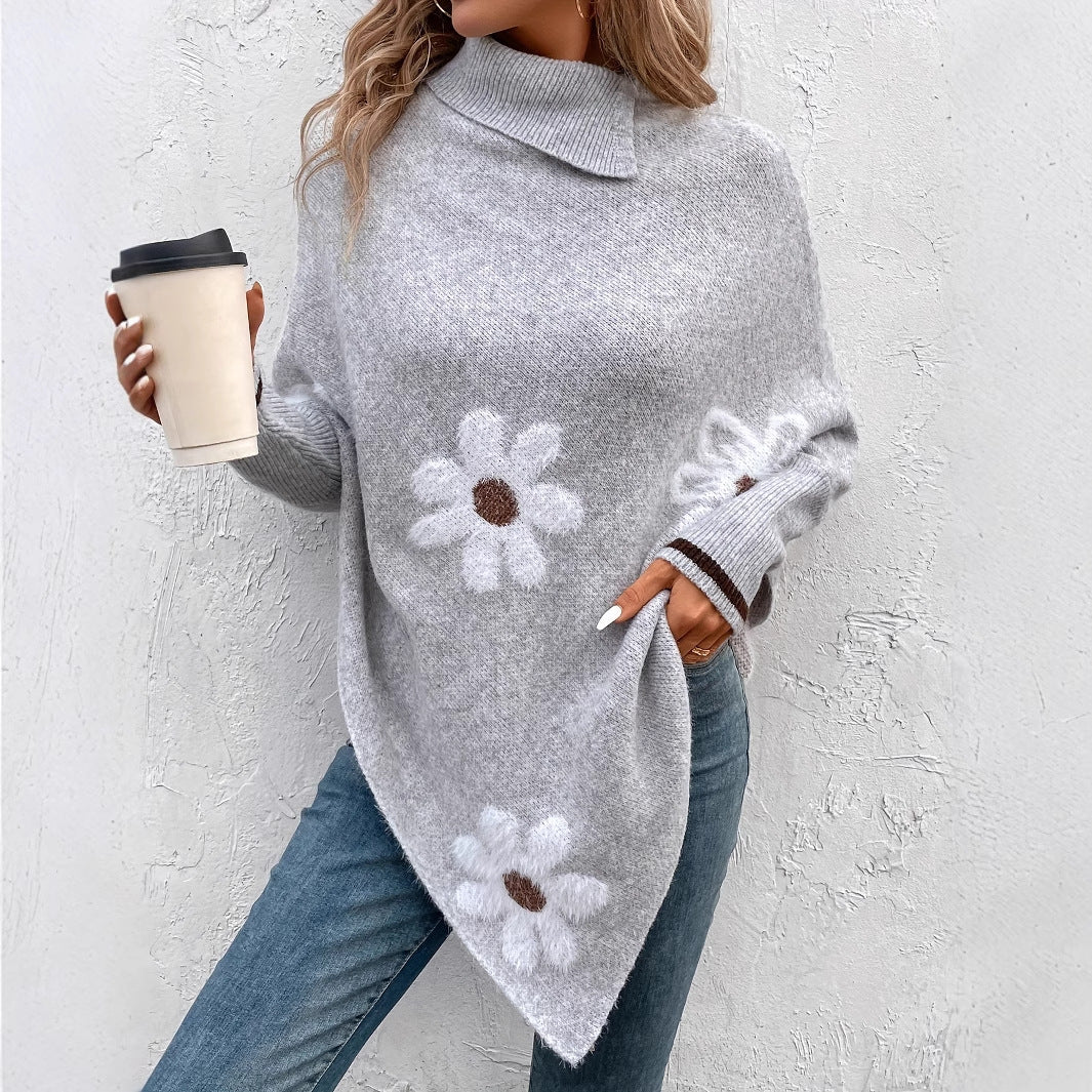 Pullover Flower Jacquard Women's Sweater Cloak