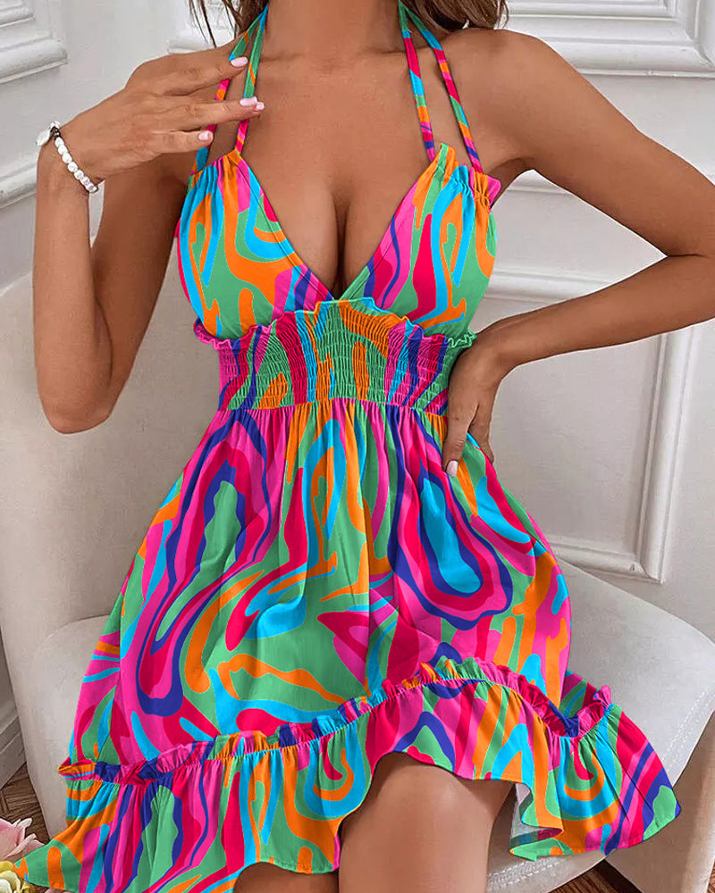 Hot-selling Floral-print Strap Casual Dress