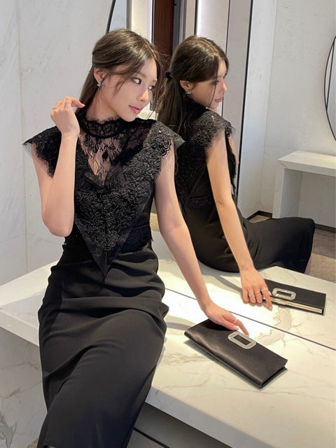 Lace patchwork slim feminine dress