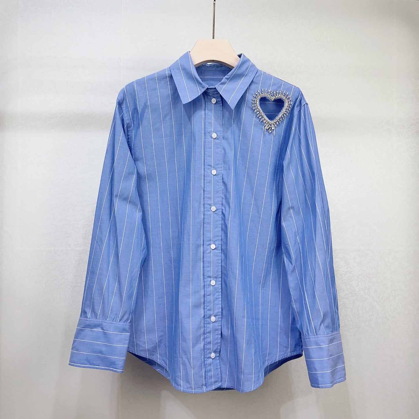 Heavy Industry Design Feeling Love Set Diamond Blue and White Striped Long sleeved Shirt