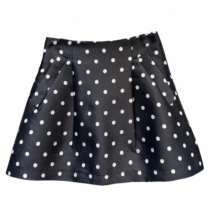 Summer New Items Wave Dot Contrast Color A-line Skirts For Women Temperament Celebrity Hip Wrap Skirt Female