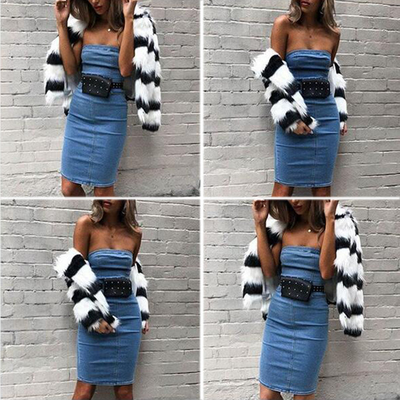 Strapless Denim Dress Women Elegant Summer Dress Sexy Party Jeans Dress Bodycon Dresses Casual Club Wear Vestido Jeans