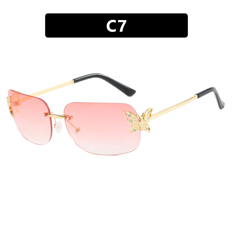 Frameless rectangular butterfly retro women's internet famous street photography diamond studded sunglasses