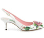 Zapatos de tacón alto con estampado de flores de cuero blanco, zapatos de tacón sexis con punta en pico y adornos de cristal para fiesta y boda