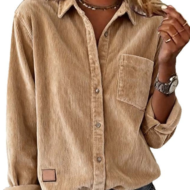Womens Loose-fitting Cardigan Long-sleeve Button-up Shirt