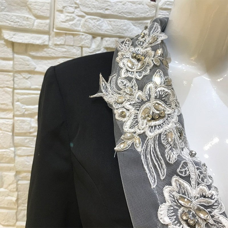 Embroidered Beaded Collar Decorated Suit Dress