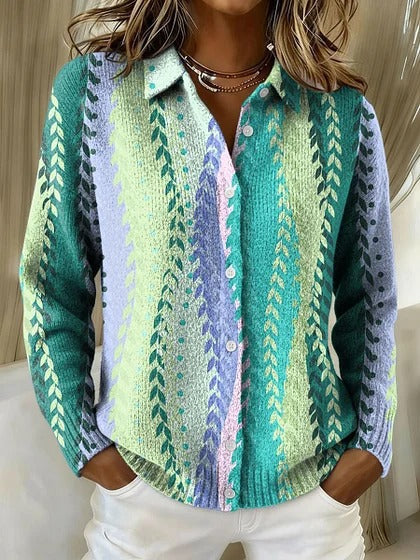 Womens Retro Plaid Printed Long-Sleeve Shirt With Star Design