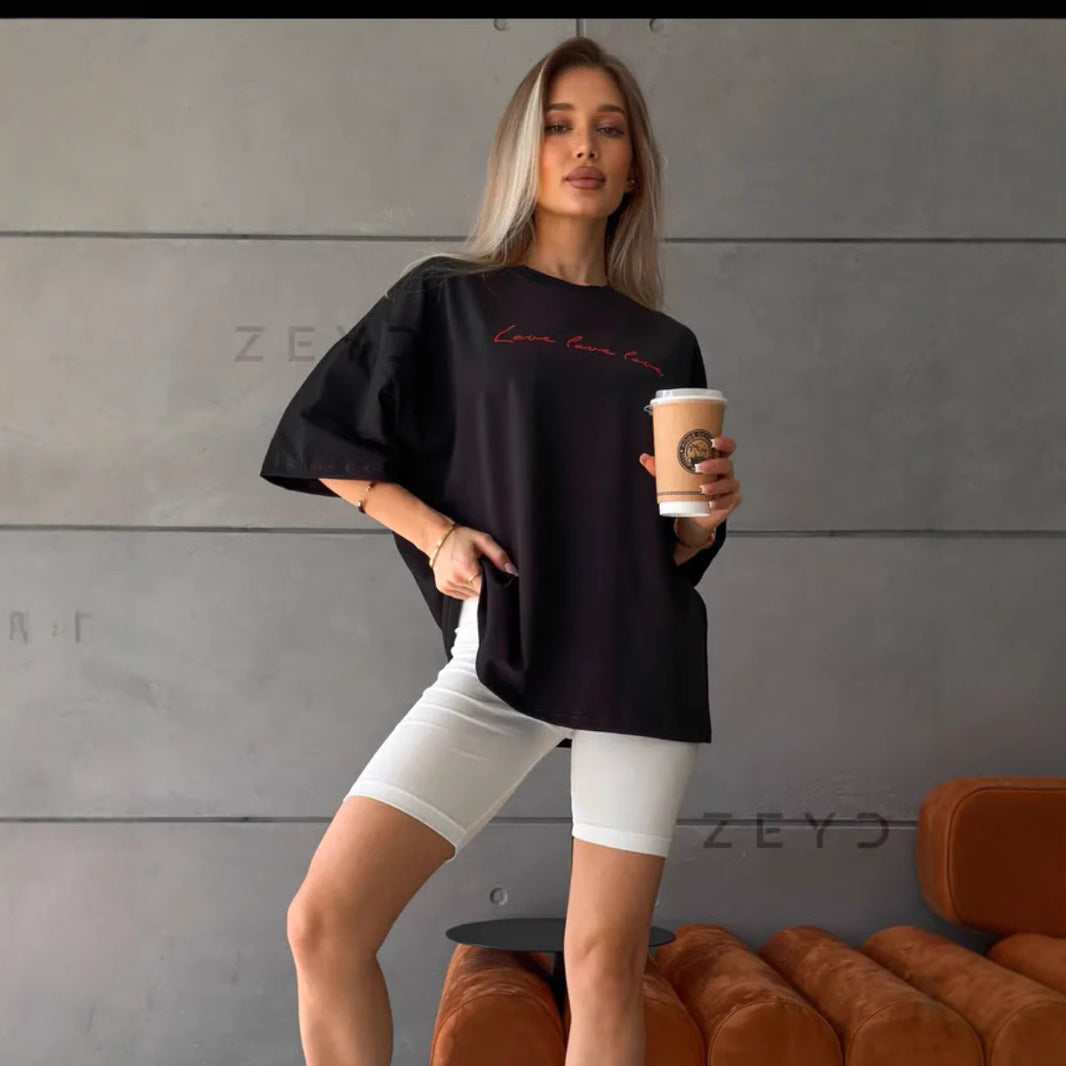 Commuter Sweet Letter Printed Cotton Short-sleeved T-shirt