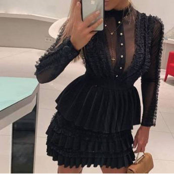 Women's Black Mesh Lace Dress
