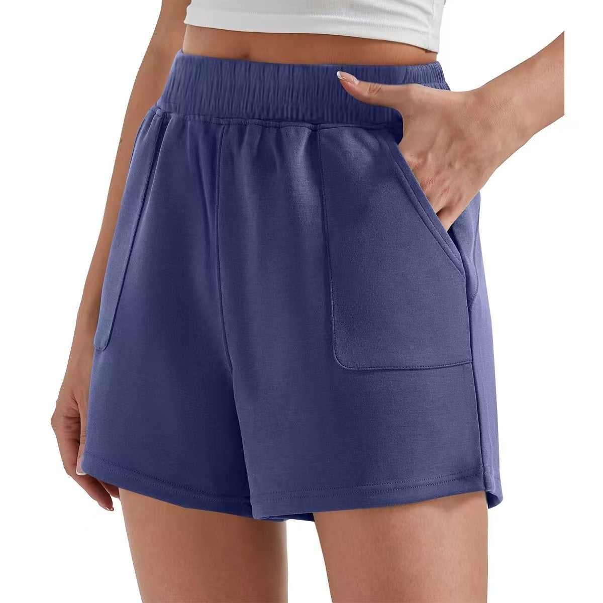 Cream Loose Waist Solid Color Sports Shorts
