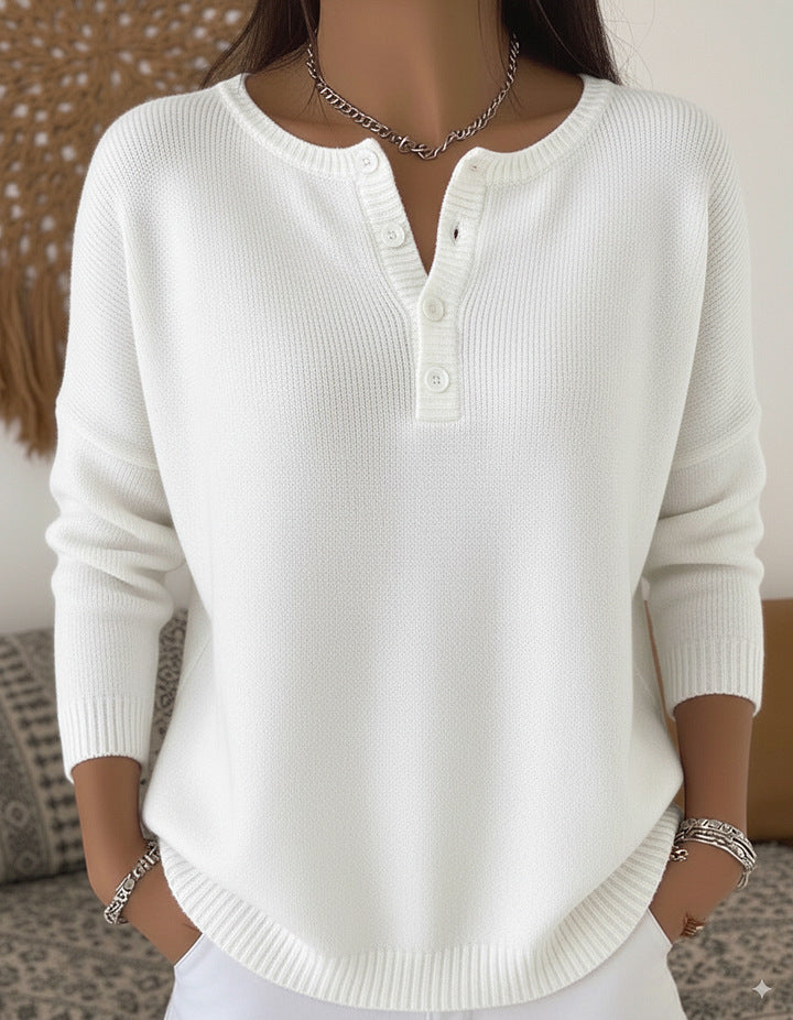 Woolen Button V-Neck Women's Sweater